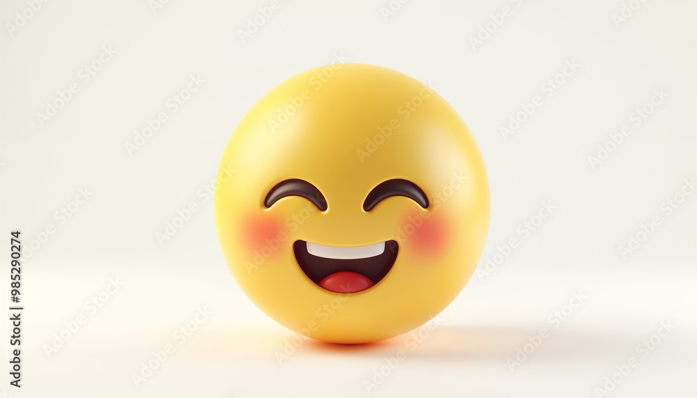 Fototapeta premium Cute emoticon flushed face 3D