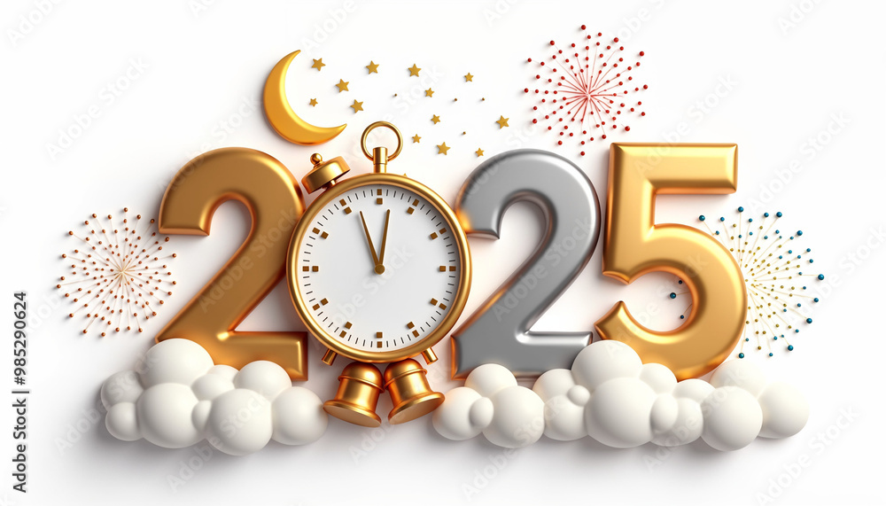 Fototapeta premium Luxury text 2025 with new years stuff decorative