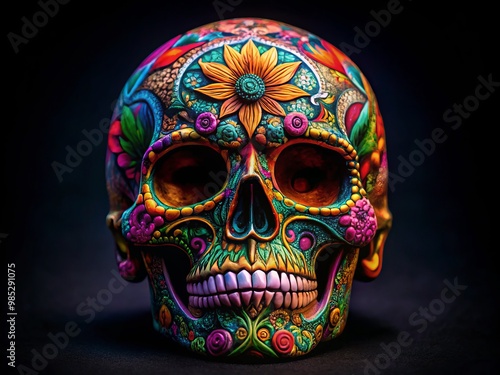 Intricate Skull Design on a Black Background for Artistic and Creative Visual Projects