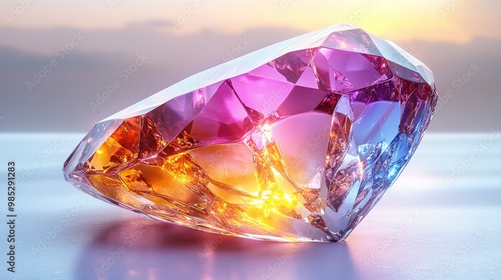 A colorful, faceted gemstone reflecting light. A colorful, faceted gemstone reflecting light.
