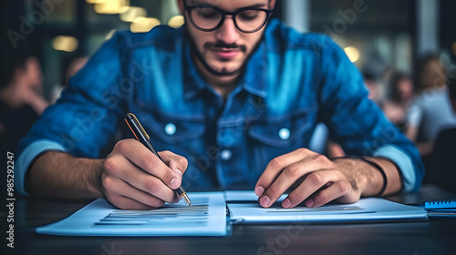 Close Up Photo of Man Writi...