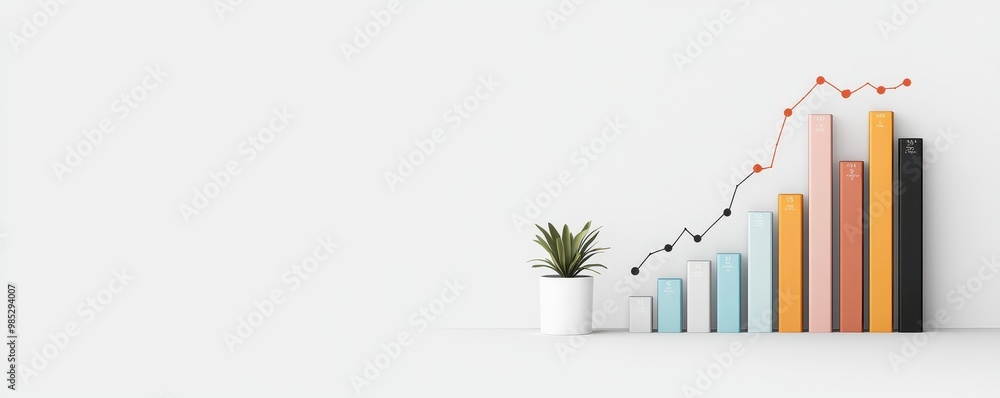 Growth chart with potted plant on a white isolated background. Growth chart with potted plant on a white isolated background.