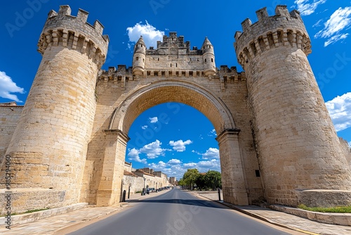 The grand stone archway leading into the citadel, with medieval towers flanking each side photo