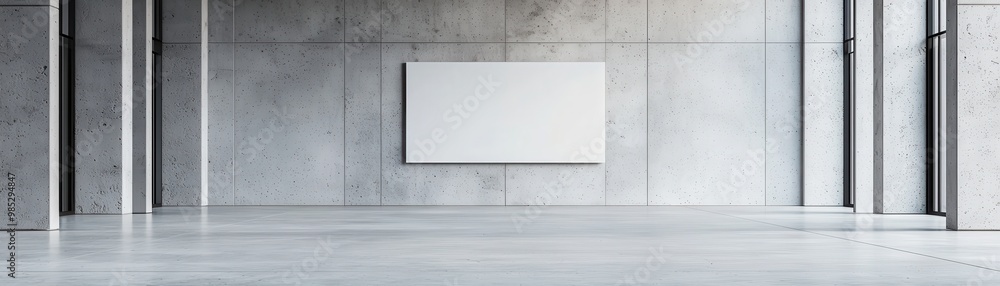 Spacious modern interior with concrete walls and a blank canvas for artwork. Spacious modern interior with concrete walls and a blank canvas for artwork.
