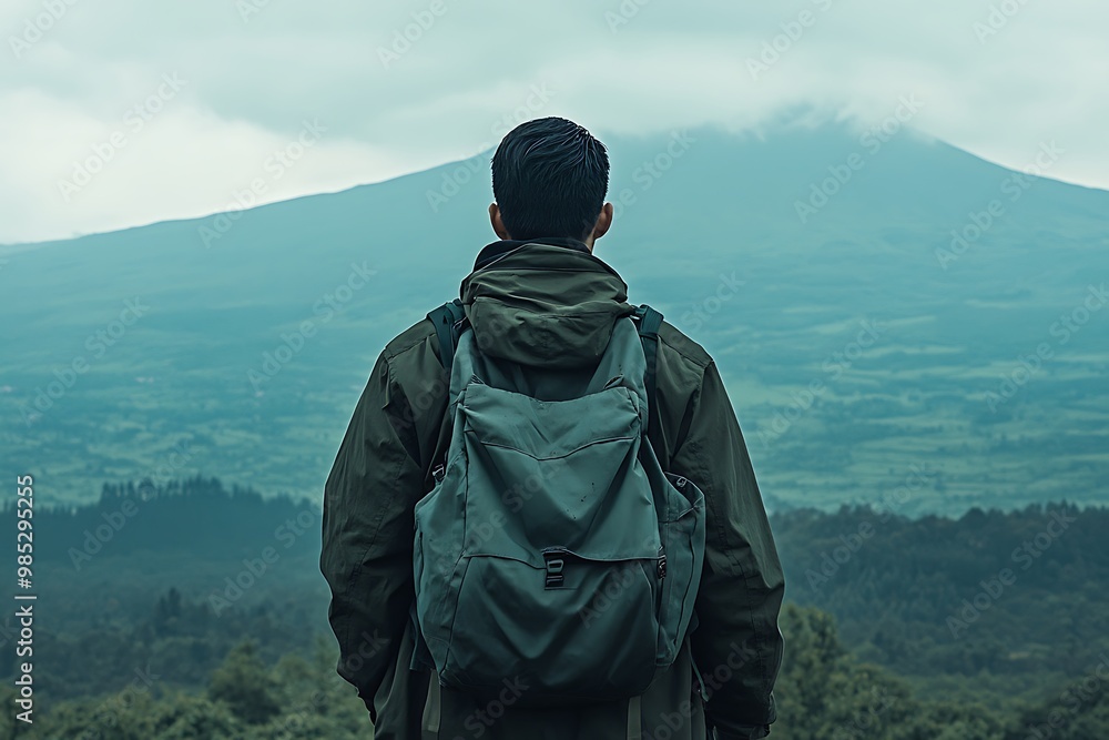 Backpacker Gazing at a Mountain Range Backpacker Gazing at a Mountain Range