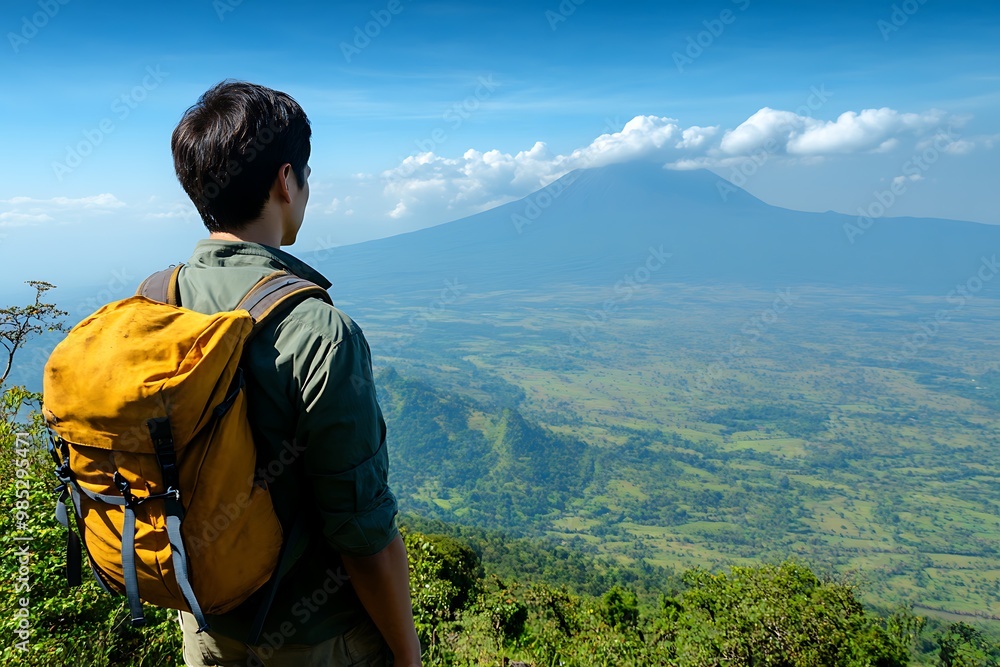 Solo Traveler Gazing at Mountainous Landscape Solo Traveler Gazing at Mountainous Landscape