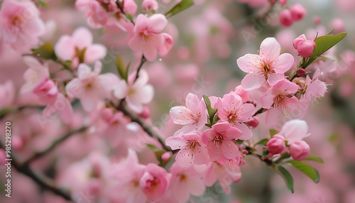 Woman's gentle touch on blooming pink flowers