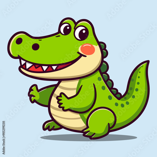 Cute Crocodile Illustration. Flat Cartoon Style