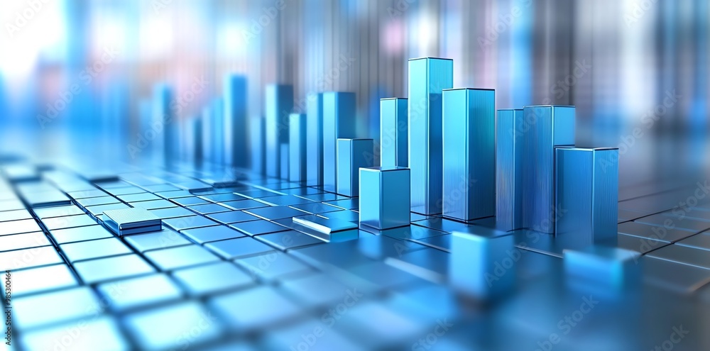 Abstract blue bar graph in a futuristic setting. Abstract blue bar graph in a futuristic setting.