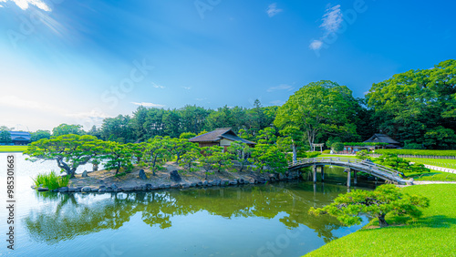 Okayama Korakuen Garden view in Japan - Japanese Garden landscape view summer view - concept of gardening - landscape - travel