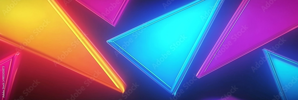 Neon triangles in vibrant colors create a geometric abstract background.