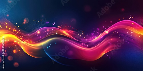 Abstract line art illustration featuring a shiny background with vibrant glowing lights in a glossy 2D design