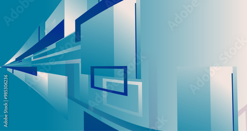Abstract design featuring geometric shapes and lines in varying shades of blue, creating a contemporary visual appeal