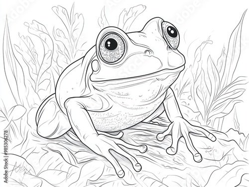 Frog illustration for a coloring book Line art design suitable for children s coloring pages featuring a cartoon frog outline photo