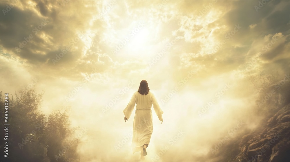 The Ascension of Jesus Christ depicted in a radiant sky, symbolizing His return to Heaven surrounded by clouds and light, conveying themes of faith, spirituality, and divine ascension. The Ascension of Jesus Christ depicted in a radiant sky, symbolizing His return to Heaven surrounded by clouds and light, conveying themes of faith, spirituality, and divine ascension.