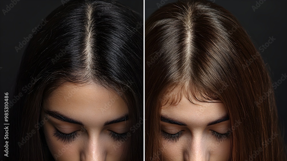 Obraz premium Visual blog comparison of two hair loss treatments, with detailed before-and-after photos showing treatment outcomes in terms of hairline restoration and density