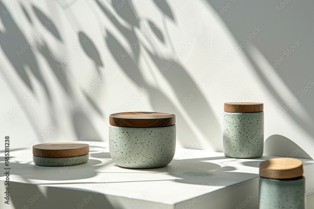 Naklejka premium Minimal product display with a focus on leaf shadows and elegance