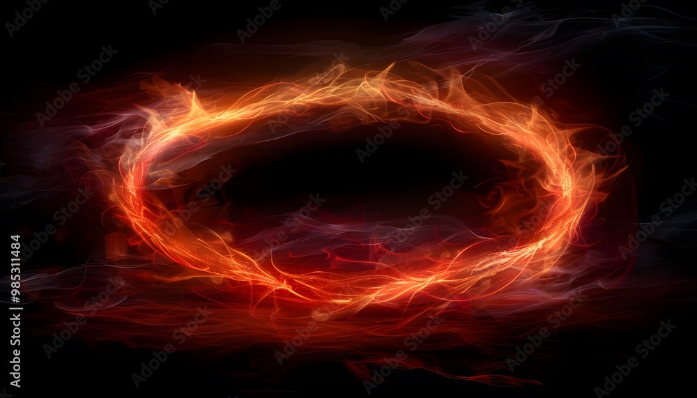 Fototapeta premium Circle of fire flame with movement on black background.