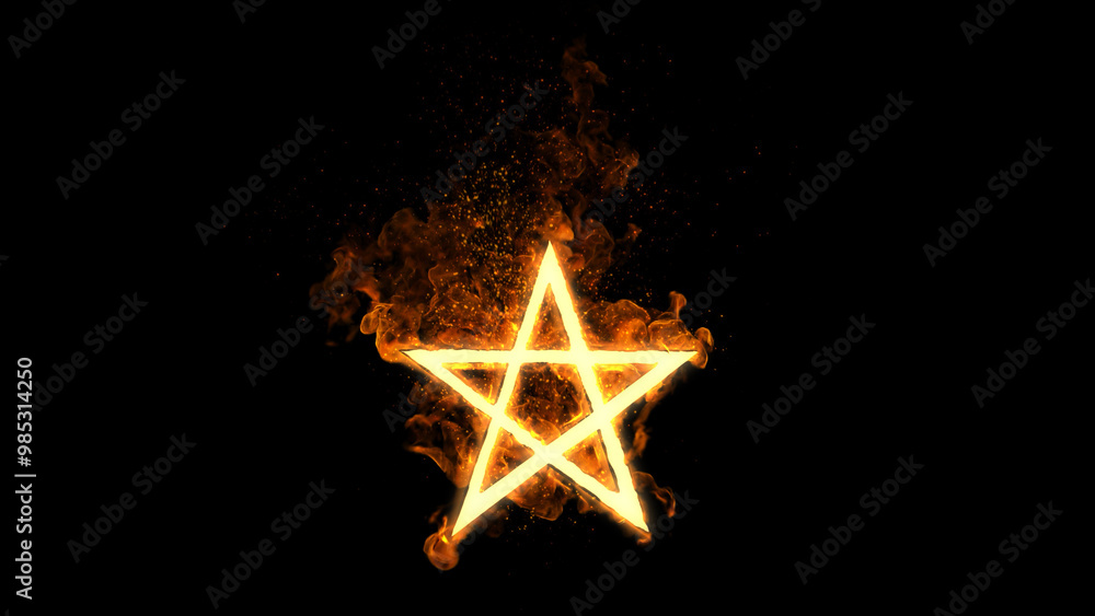 Obraz premium Ritual Summoning burning fire circle