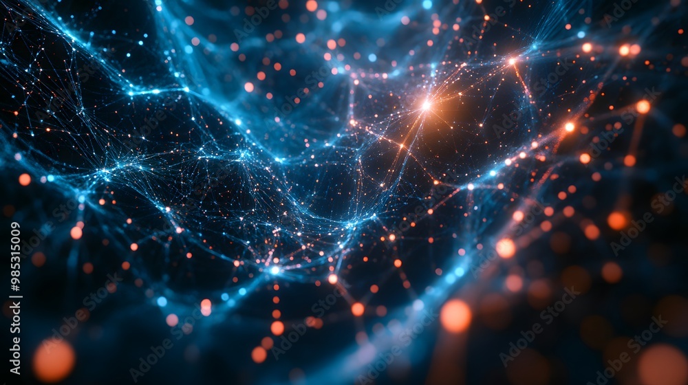 Abstract Blue and Orange Network with Glowing Nodes Abstract Blue and Orange Network with Glowing Nodes