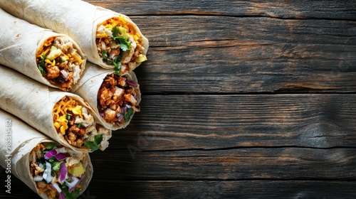 free space Burritos maxican food concepts on wooden background