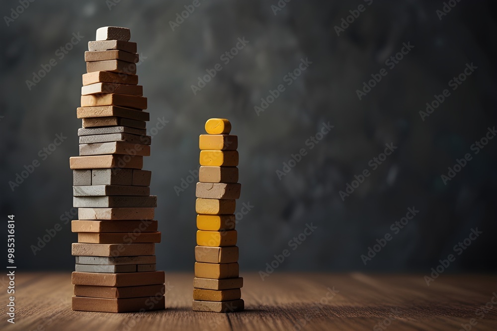A tower made of building blocks and coins, representing financial planning. A tower made of building blocks and coins, representing financial planning.