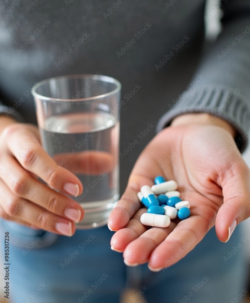 man Hands Presenting Glass of Water and Blue and White Pills
man Hands Presenting Glass of Water and Blue and White Pills