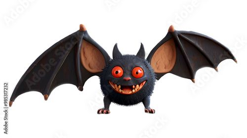 Halloween bat isolated on white cartoon bat black and red devil, Halloween bat icon ai generated