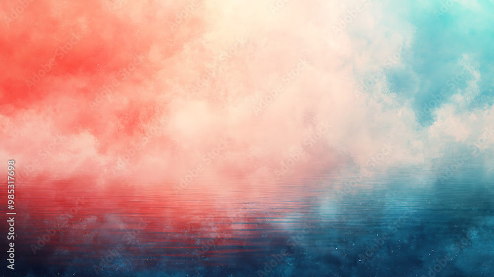 serene and softly blurred gradient of red and blue hues reflects on calm water surface, creating tranquil atmosphere. gentle interplay of colors evokes sense of peace and harmony serene and softly blurred gradient of red and blue hues reflects on calm water surface, creating tranquil atmosphere. gentle interplay of colors evokes sense of peace and harmony