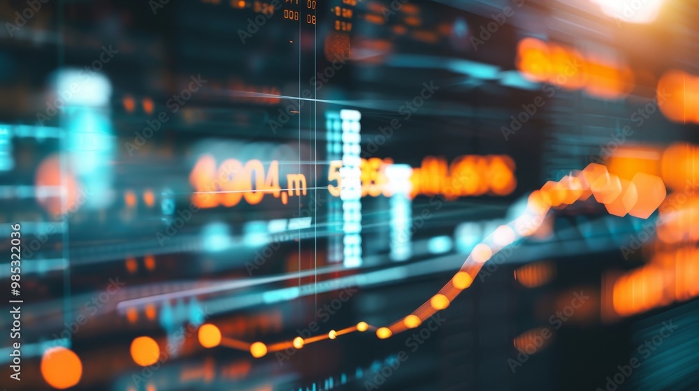 Close-up of digital screen showing downward-trending line graph symbolizing Fed rate cut, surrounded by financial charts and news headlines, key financial indicator visualization. Close-up of digital screen showing downward-trending line graph symbolizing Fed rate cut, surrounded by financial charts and news headlines, key financial indicator visualization.