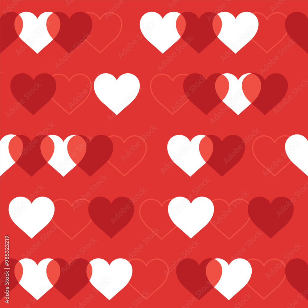Pattern with red and white hearts on a red background Pattern with red and white hearts on a red background