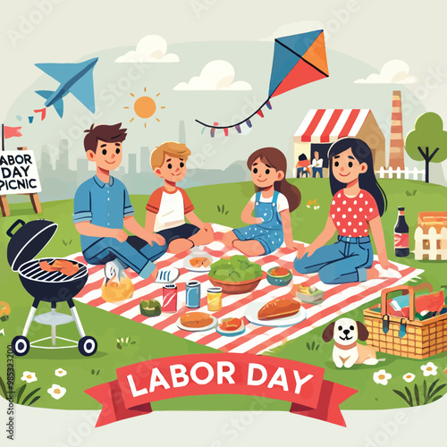 cartoon of a family picnic on Labor Day
