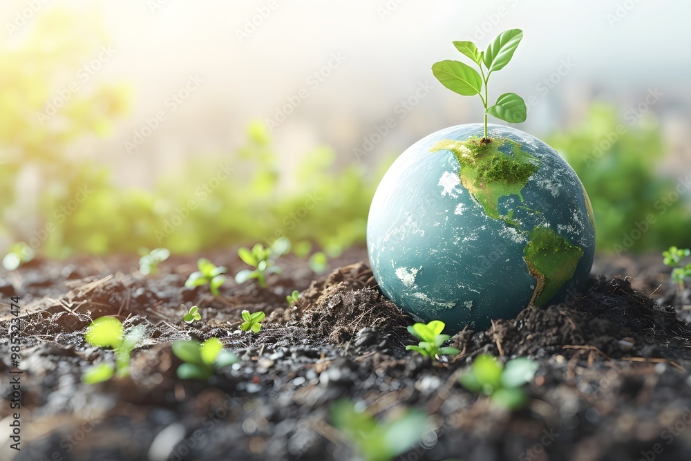 Tree planted in green globe for conservation Tree planted in green globe for conservation