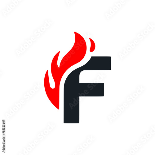 letter F with fire logo vector illustration template design