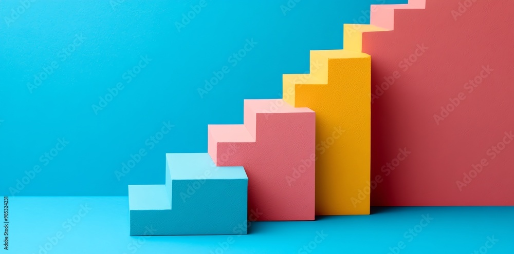 Colorful geometric steps on a turquoise background. Colorful geometric steps on a turquoise background.