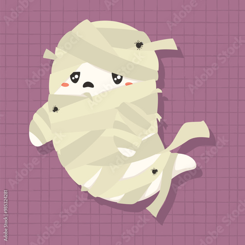 Cute Halloween flying mummy ghost character vector