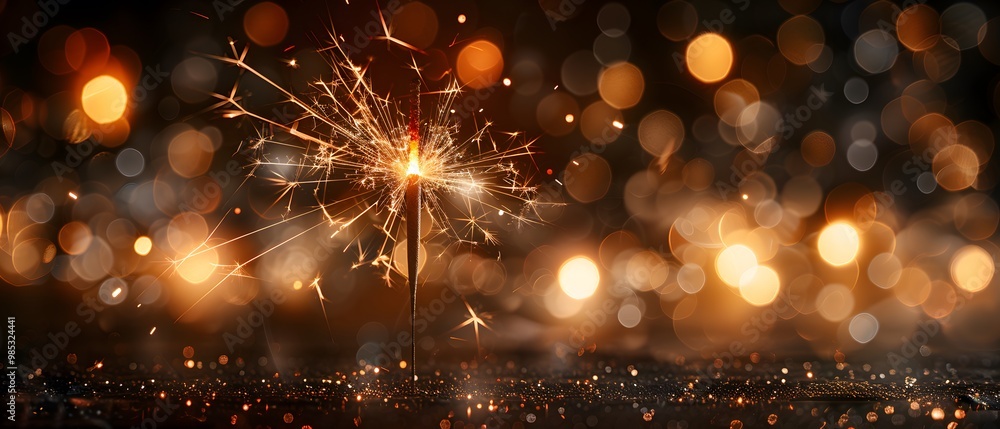 Fototapeta premium New Year sparkler against a bokeh background