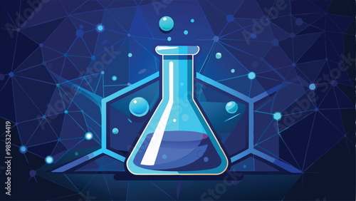 Abstract Laboratory Flask with Blue Liquid and Chemistry Molecule Vector Illustration for Science and Chemistry Designs