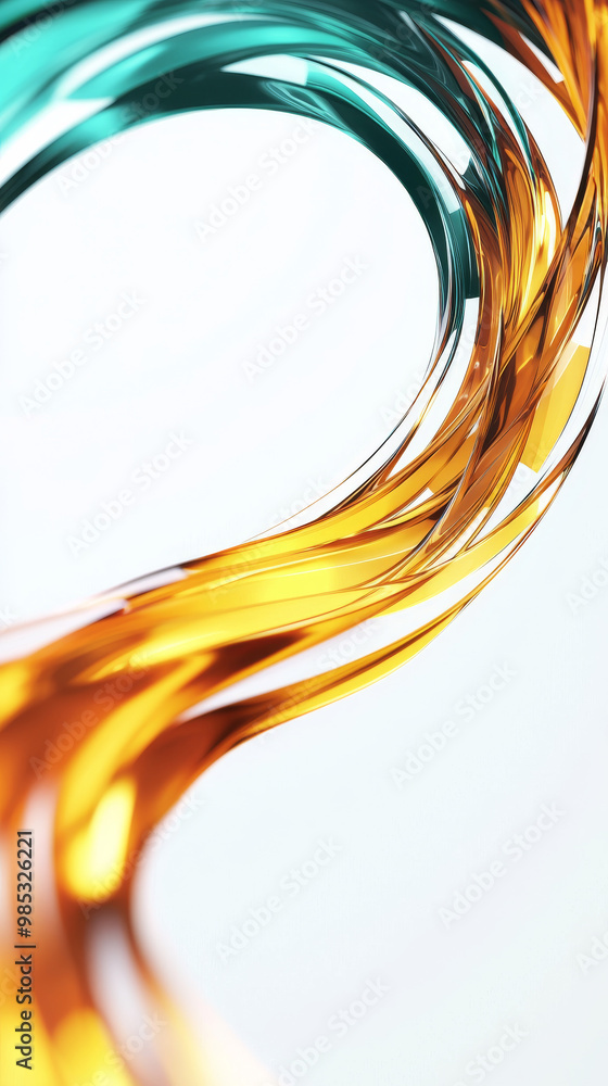 Fototapeta premium Abstract golden and teal swirl on white background.