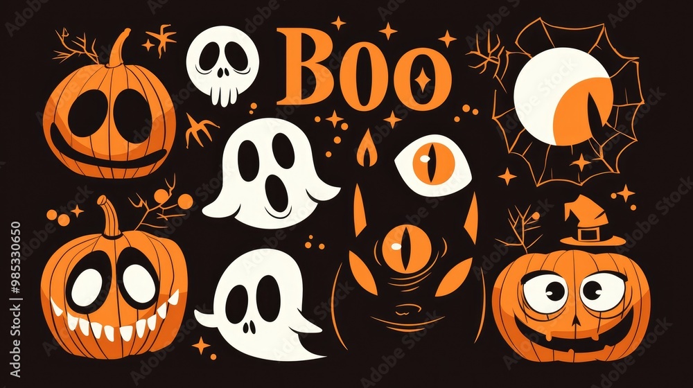 Hand drawn lettering of Boo in black white and orange An ideal design for greeting cards posters banners and printed invitations Vector illustration EPS 10 Hand drawn lettering of Boo in black white and orange An ideal design for greeting cards posters banners and printed invitations Vector illustration EPS 10