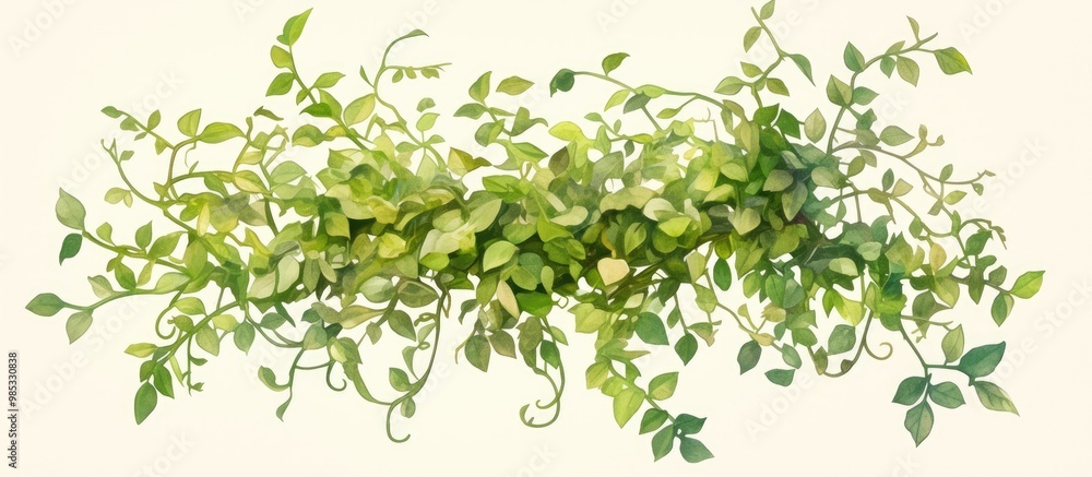 Painting of tangled wild liana jungle vines on a white background featuring a clipping path for easy integration Painting of tangled wild liana jungle vines on a white background featuring a clipping path for easy integration