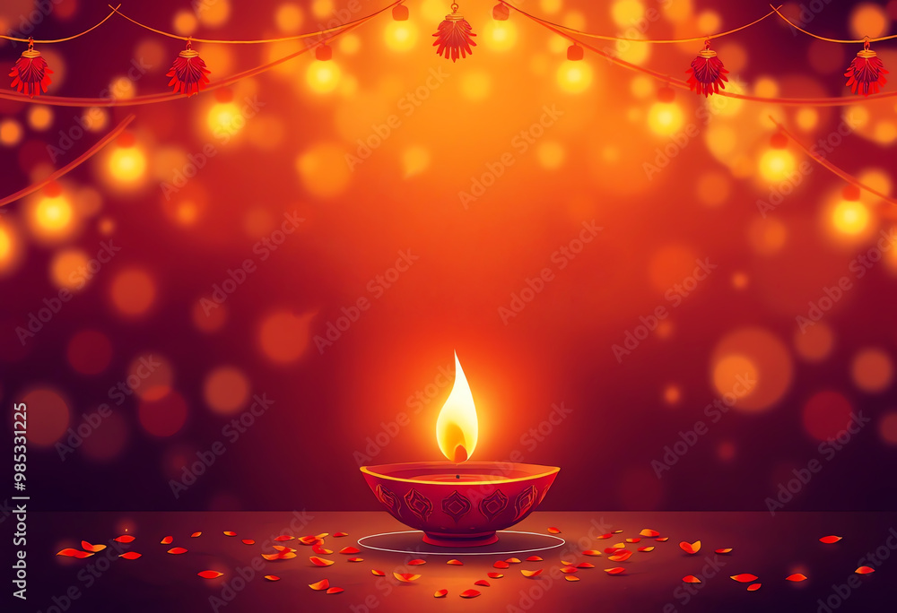 Diwali festive background with realistic oil lamp and bokeh lights. Diwali festive background with realistic oil lamp and bokeh lights.