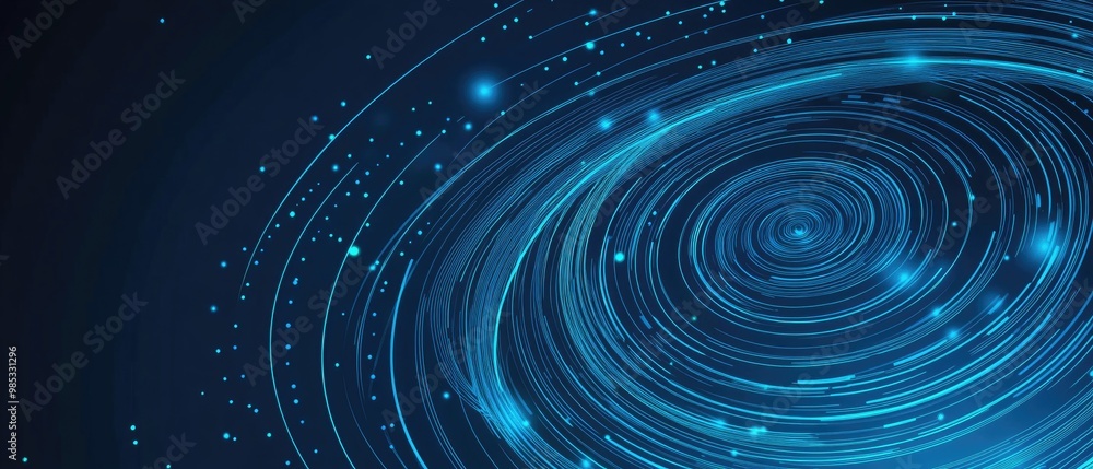 Fototapeta premium Colorful abstract business technology design with blue circular lines and swirls in a 2D cartoon style