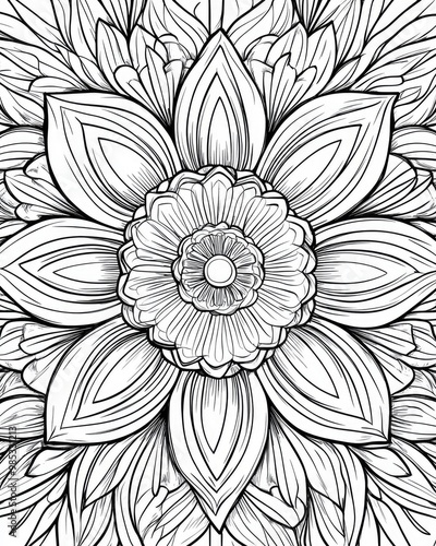 Decorative Art Deco card template featuring a floral mandala 2D cartoon illustration suitable for coloring books greeting cards and invitations Anti stress therapy design