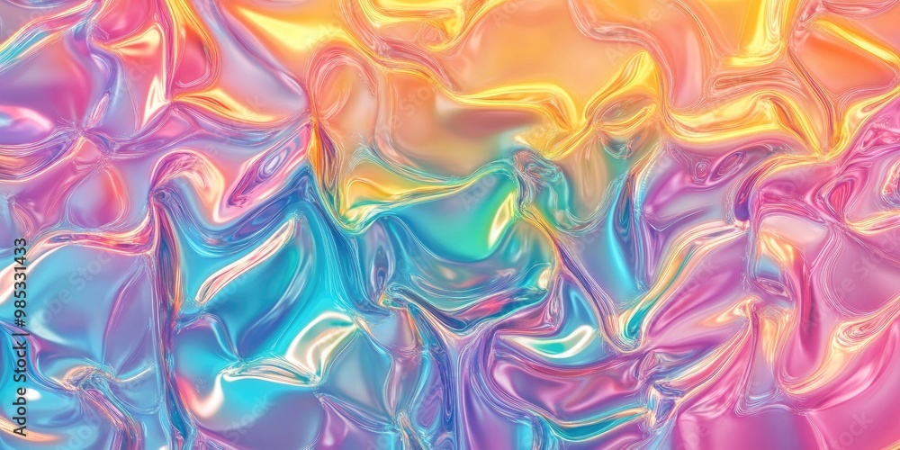 Fototapeta premium Holographic foil texture with a colorful gradient background creating an abstract defocused wallpaper illustration