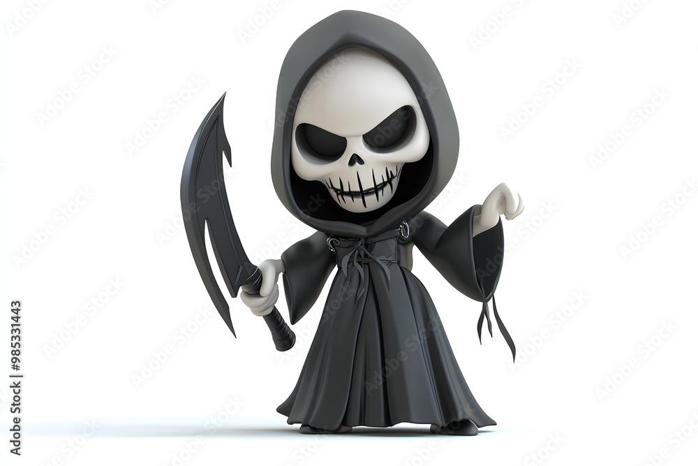 3d cartoon icon Grim reaper adult white background representation 3d cartoon icon Grim reaper adult white background representation