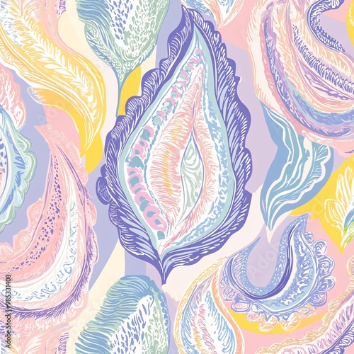 Colorful abstract paisley pattern design.