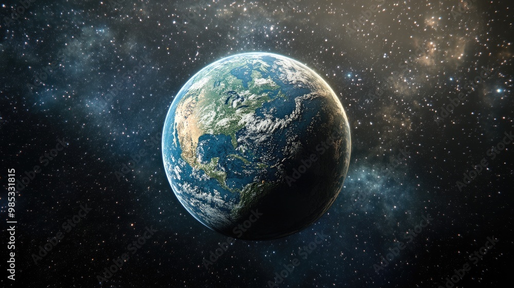 Naklejka premium 3D rendering of a planetary scene depicting the world within the vastness of the universe