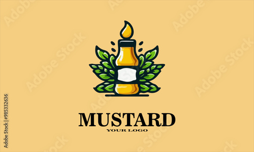 Mustard jar surrounded by fresh vegetables and greens on a yellow background, perfect for a logo or food packaging design, Make Your Own Mustard Discover the art of making, vektor and background