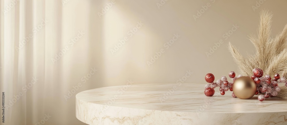 Background Of Empty Round Marble Table With Festive Decorations Background Of Empty Round Marble Table With Festive Decorations